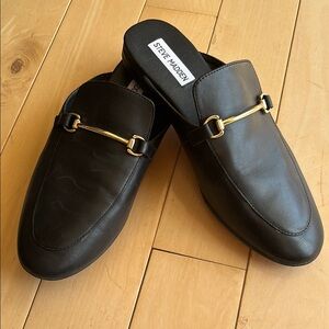 Steve Madden Black Slides with Gold Detail